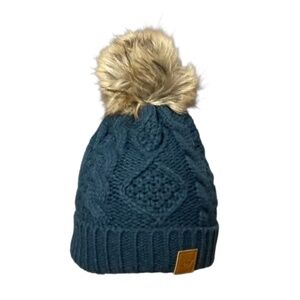 Panache Steel Blue  cable knit hat with matching pom (43)